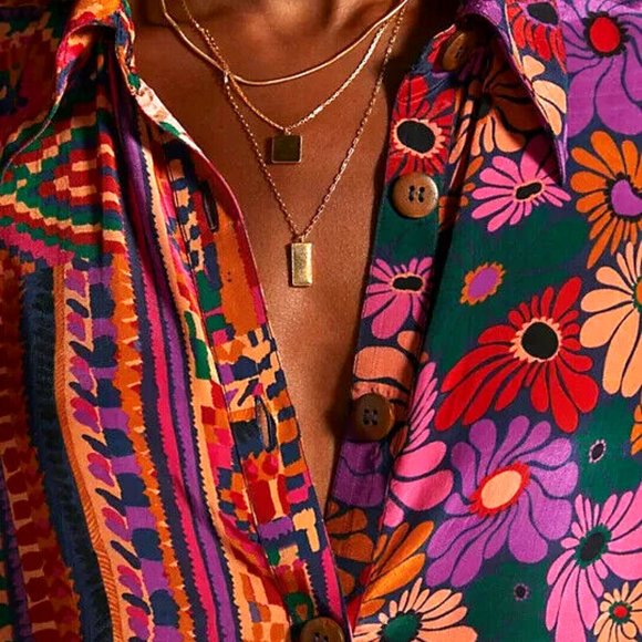 Farm Rio Anthropologie S NWT Classic Button Down Shirt Floral Tropical Blouse - Picture 4 of 9